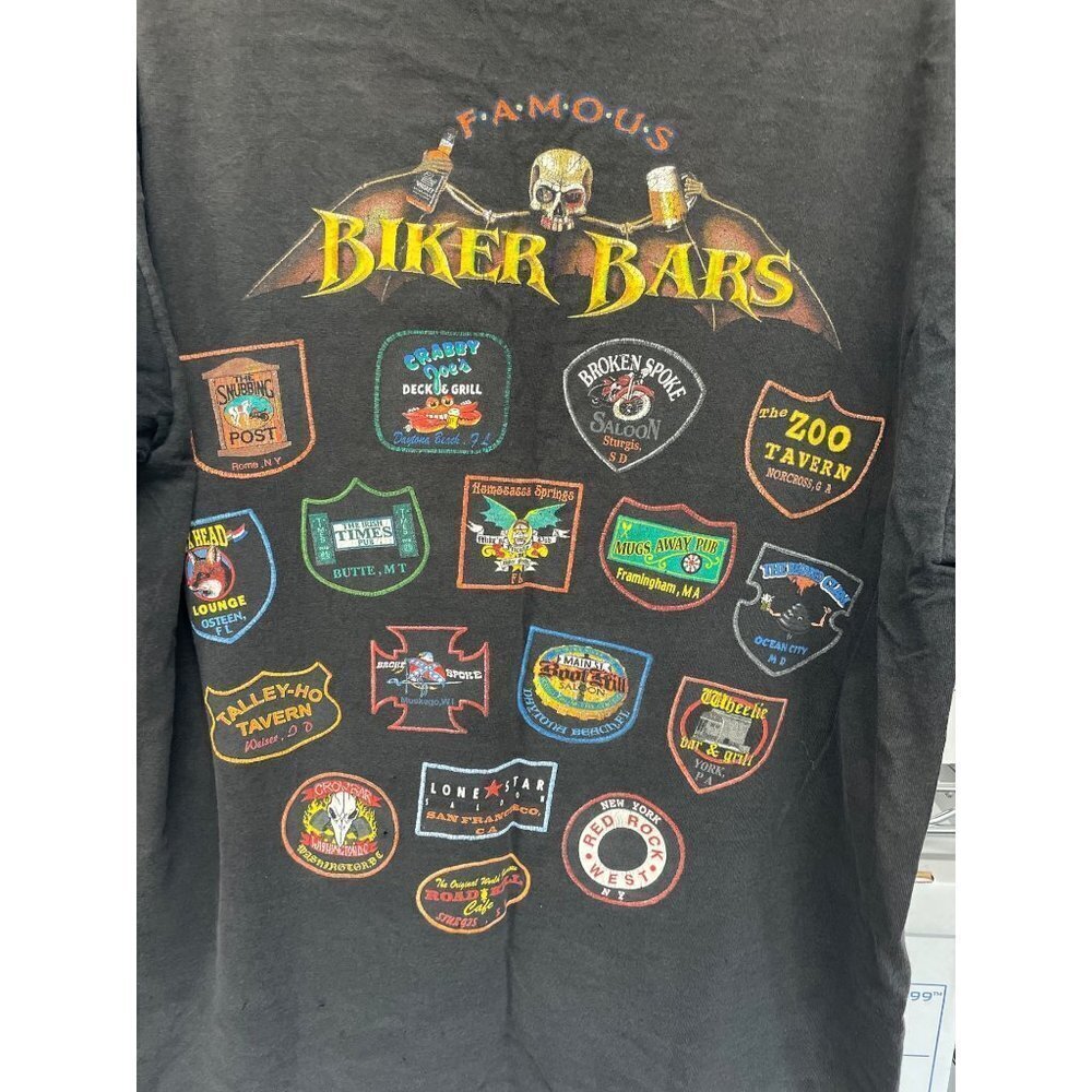 Vintage T Shirt Famous Biker Bars Size XL Black Short Sleeve Motorcycle